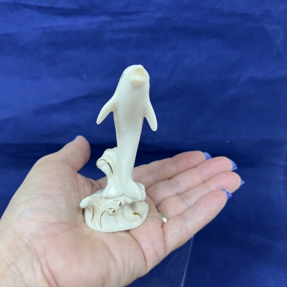 Vintage Lenox Dolphin Figurine Fine Ivory China Gold Accents 4